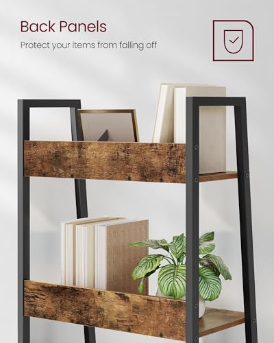 Image of VASAGLE Bookshelf, 5-Tier Narrow Book Shelf, 11.8 x 23.6 x 66.9 Inches, Ladder Shelf for Home Office, Living Room, Bedroom, Kitchen, Rustic Brown and Ink Black ULLS067B01
