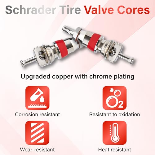 Image of ecocstm 100 PCS Schrader Tire Valve Cores, Copper-Plated Chrome Valve Stem Cores, Standard US Size, Universal Tire Valve Core, Compatible with Cars, Trucks, Motorcycles, Bicycles & HVAC Systems