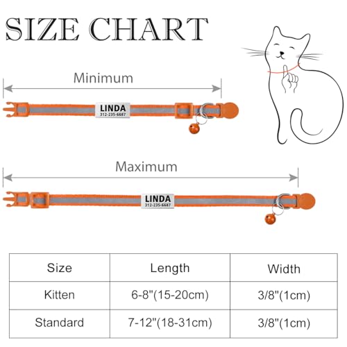 TagME 2er Pack Katzenhalsband mit Namen und Telefonnummer, Katzenhalsband mit Sicherheitsverschluss und glöckchen, 18-31 cm für Katzen, Orange