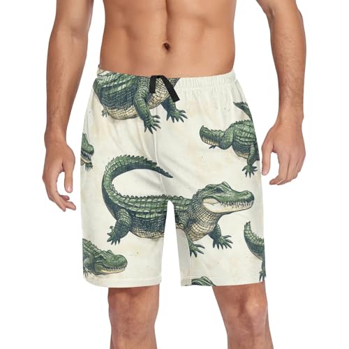 Men's Pajama Shorts Alligator Pattern Print Design Mens Sleep Pants with Pockets Soft Short Pajama Bottoms