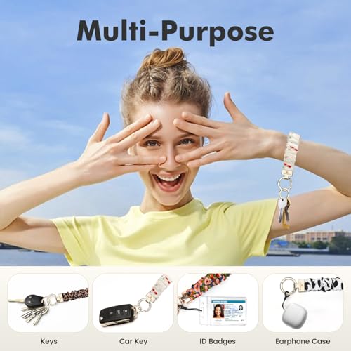 Image of Scrunchie Keychain Wristlet, Key Chain for Car Keys with D Ring, Stretchy Phone Charms with Tether Tab for Women.