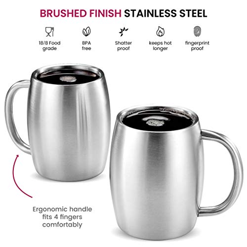 FineDine Insulated Stainless-Steel Coffee Mug with Lid and Handle (2 Pk) 14 oz - BPA-Free Spillproof Lid, Double-Wall Camping Travel Coffee Mugs, Brushed Stainless Steel - Image 6