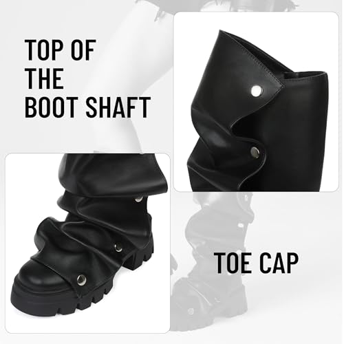 Mid Calf Boots For Women,Fold Over Slouchy Platform Dress Chunky Stacked Round Toe Glitter Metallic Boots3