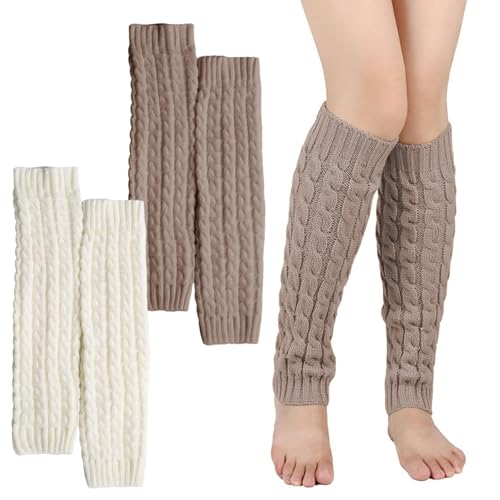 2 Pares Calentadores Piernas Mujer, calentadores de piernas de punto para mujeres y niñas, Calcetines de Tobillo de Invierno Altos Hasta, Ganchillo de Pierna Tejidos, calcetines largos para botas