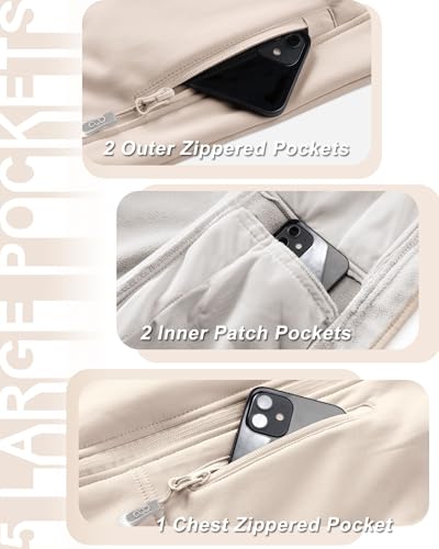 33,000ft Damen Softshell Westen mit Abnehmbare Kapuze Fleece Gefütterte Ärmellose Jacke Wasserdichte Winddichte Sportwesten Vest mit 5 Taschen für Reiten Laufen Wandern Hellkahki M