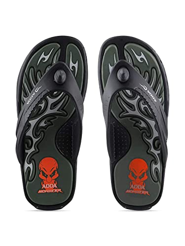 Image of ADDA Comfortable /EXTRASOFT /Durable Black Slippers for Men (BLACK /OLIVE, numeric 9)