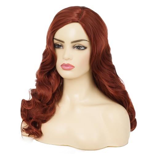 Image of Swiking Long Red Brown Curly Wig for Women Vintage Finger Wavy Wigs Natural Looking Cosplay Daily Wear Wig