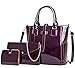 ZiMing Women Handbags and Purses Set Patent Leather Satchel Top Handle Handbag Chain Shoulder Crossbody Bags Wallet Card Holder 3 Pcs Set-Purple