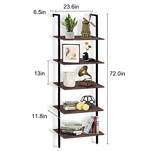 Aboxoo Ladder Shelf Open Bookshelf 5-Tier Wall-Mounted Wood Bookcase Storage Rack Open Back Industrial Modern Plant Flower Stand Utility Organizer Bookcase Metal Frame Furniture Office Kitchen Bedroom thumb #2