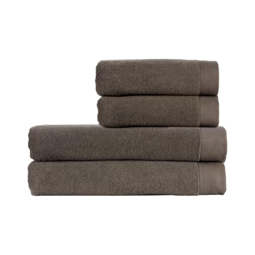 Christy Luxe 4 Piece Towel Set | Soot Brown | Luxe Heavyweight 100% Turkish Cotton | Ultra Soft | Super Absorbent | 730GSM | 2 Bath Sheets 2 Hand Towels