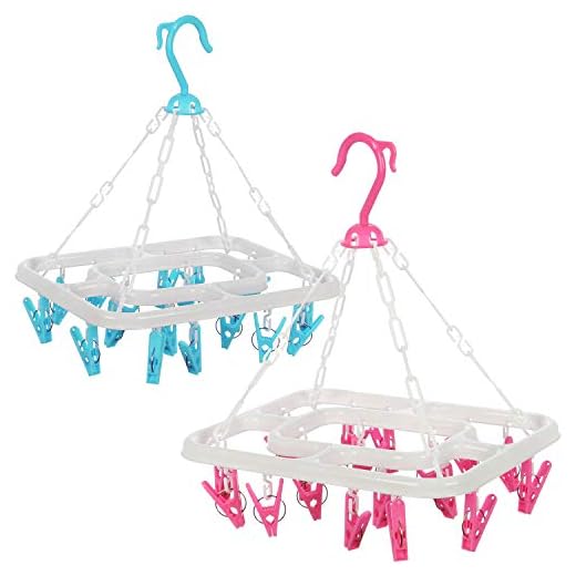 com-four® 2X Hängetrockner mit 18 Klammern - Mini Wäschespinne zum Aufhängen - Wäschetrockner für Socken [Auswahl variiert]