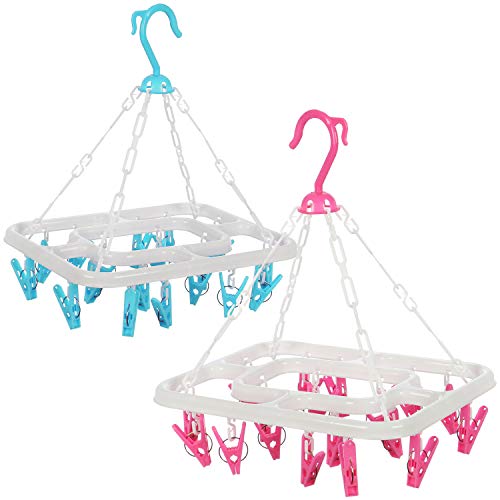 com-four® 2X Séchoir à Linge avec 18 Pinces - Mini séchoir à Linge Rotatif à Suspendre - Séchoir à Linge Chaussettes (Blanc)