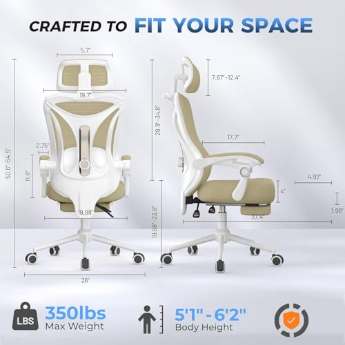 Image of CYKOV Ergonomic Office Chair with Footrest - Adjustable Lumbar Support & Headrest, 90-135 Reclining Mesh Back Computer Chair - Home Office /Gaming, 350lbs Capacity