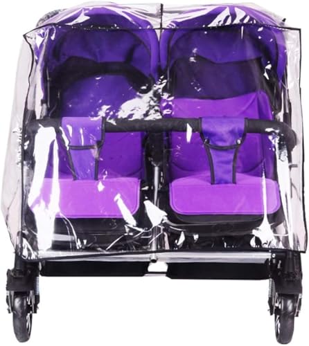 Housse de Pluie pour Poussette Double Habillage Pluie Landau en EVA Transparent Cape de Pluie pour Poussette Jumeaux Côte à Côte Pare-Pluie Imperméable...
