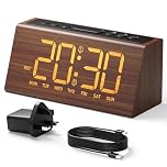 HOMVILLA Alarm Clock, Mains Powered Alarm Clocks Bedside, Digital Clock with Dual Alarm, Snooze, 4 Level Alarm Volume, 3 Level Brightness + OFF Mode, 3 Alarm Schedule, USB Charging Port, DST