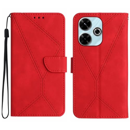 Rfvzubemok Compatible with Redmi 13 4G Case,Compatible with Redmi 13 4G Kickstand Flip Card Slot Magnetic Closure Phone Cover Red