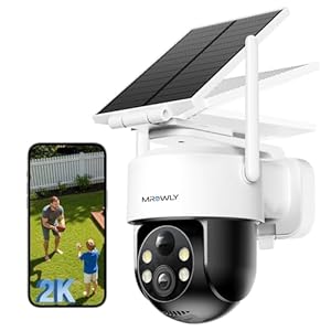 Mrowly 2K Überwachungskamera Aussen Solar, 360° PTZ Kamera Überwachung Aussen Akku, 2, 4GHz WLAN Kamera mit PIR Bewegungsmelder, Farbnachtsicht, 2-Wege-Audio, IP66, Cloud/SD Speicher