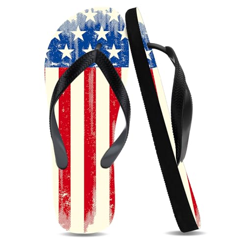 4th of July Flip Flops for Women Men American Flag Print Flat Wide Summer Thong Sandals Walking Shower Pool Beach Shoes House Casual Waterproof Slides Indoor Outdoor Home Bathroom Slippers