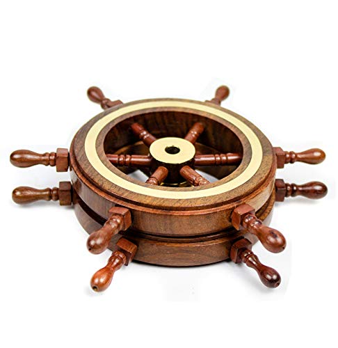 Nagina International 4" Small Rosewood Crafted Brass Ring Ship Wheel | Pirate's Kid Nautical Decor Steering Wheel | Maritime Nursery Decor #TOP3