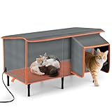 SIWA MARY Heated Cat House for Outside in Winter,Weatherproof Outdoor Cat House with Cat Heating Pad, Waterproof &Safe Escape Door, Insulated Cat Shelter with Heater for Feral Barn Cats Kitty
