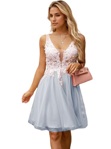 Linsdress Vestido de festa de tule com decote em V exclusivo sem mangas curto/mini coquetel quinze a