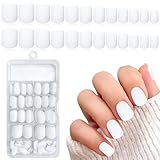 LuckForever 240pc Square Press on Nails Short Fake Nails White Matte Artificial Fingernails Short Press on Nails Square False Nail Tips Acrylic Presson Nails & Glue Adhesive Tabs for Women Girls