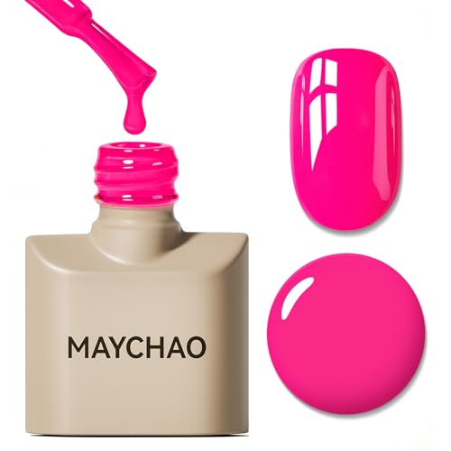 MAYCHAO 15ML Hot Pink Gel Nail Polish 1Pc Bright Pink Gel Polish Soak Off UV LED Nail Varnish Nail Art Starter Manicure Salon DIY at Home 0.5 OZ
