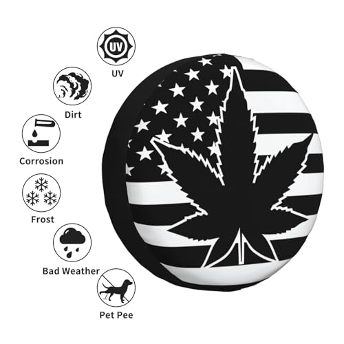 Image of Spare Tire Cover Marijuana Leaf with American Flag Wheel Covers USA Flag Weatherproof Universal Wheel Protectors for Rv SUV Camper Travel Trailer 17 Inch