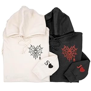 Custom Couple Embroidered Hoodies and Sweatshirts, Personalized Matching Set for Lovers, Spider Web Pattern, Gifts for Her, Him, Valentine’s Day, Halloween, Christmas