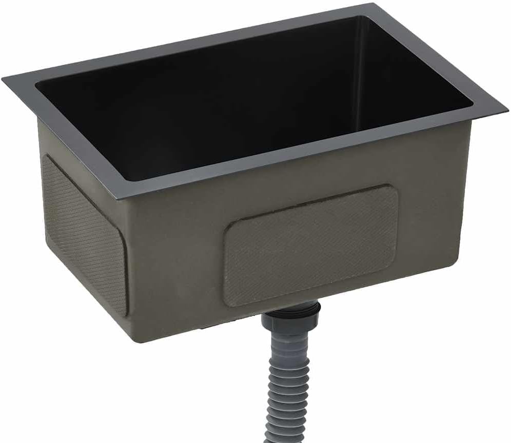vidaXL Kitchen Sink with Strainer, Drop-in Sink, Single Bowl, Noise Reduction, Quick Flow, Anti-Condensation, Corrosion Resistant, Food Grade, Black 23.2-inch Stainless Steel Rectangular