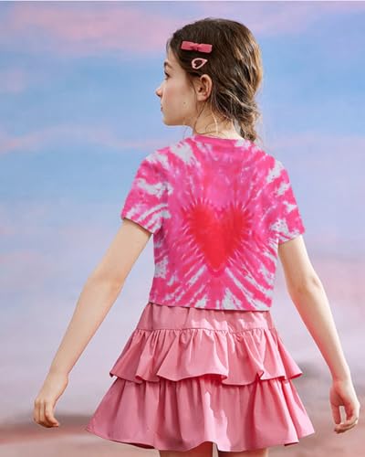 Girls Valentine's Crop Tops Heart Shirt Short Sleeve Tie Dye Heart Tshirts for Girl 6-14 Years4