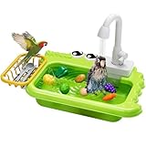 Self-Service Bird Bathing tub with a Faucet and circulating Water, Suitable as a Drinking and Bathing Toy for Small to Medium Birds, Ideal for budgerigars, Sun Conures, and Lovebirds. (Green)