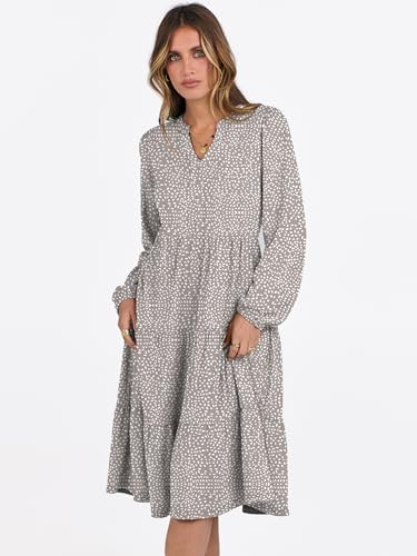 ANRABESS Long Sleeve Midi Dresses for Women V Neck 2025 Fall Fashion Casual Loose Fit Flowy Swing Tiered Vacation Boho Dress3