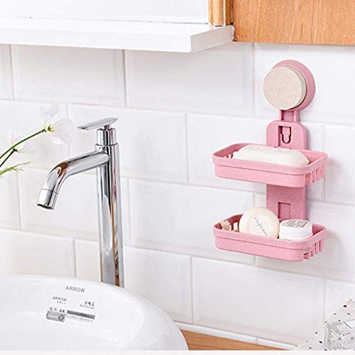 Image of Volo Plastic Double Layer Sucker Wall Mounted Soap Dish Wall Tray with Suction Cup Holder for Bathroom and Wash Basin, Soap Box Holder Rack (Random Colors) /Pack of 1