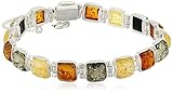 Sterling Silver Multicolored Amber Bracelet, 7