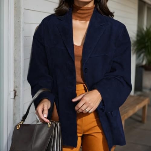 Women Casual Blazer Spring Faux Suede Long Sleeve Notched Lapel Jacket Suit Single Breasted Work Dressy Blazer Coat2