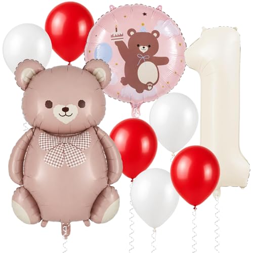Image of Rozi Decoration Teddy Bear Birthday Balloon Set with Number 1 Foil Balloon, Round Printed Balloon & Latex Balloons, First Birthday Decoration Kit for Baby Boy & Girl Party