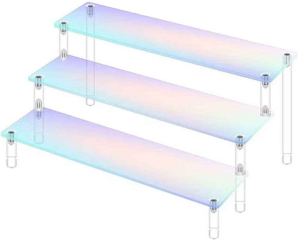 Acrylic Riser Shelf, 3 Tier Iridescent Acrylic Display Risers Stand Shelf for Figures Collectibles Cupcakes Perfumes Organizing