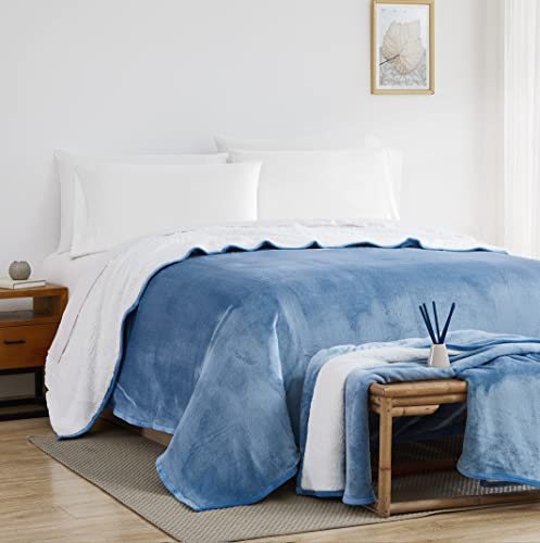 Southshore Fine Living, Inc. Oversized Reversible Microfleece Sherpa Blankets, Warm Flannel Sherpa Blanket, Soft And Fluffy Winter Blankets, (110 X98) King/California King Blankets Blue Color #TOP2
