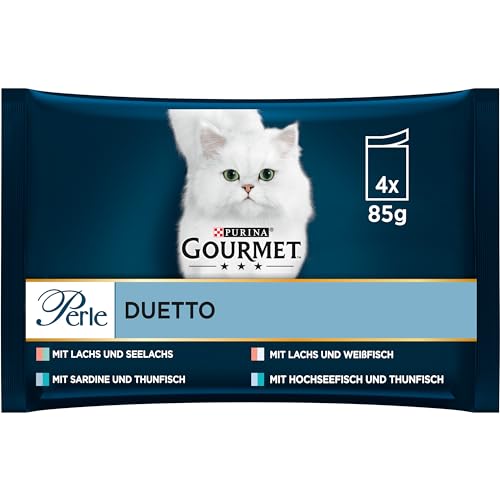 Gourmet Perle Duetto Katzenfutter nass, Fisch-Variationen, 12er Pack (12 x 4 Beutel à 85g)