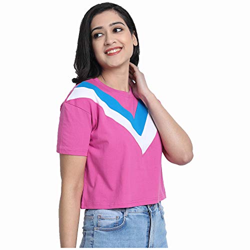 Image of JUNEBERRY Women's Cotton Half Sleeve Crop Top(JB 117 Pink L Magenta Large)