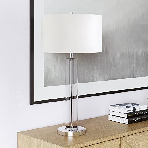 Harlow 29" Tall Table Lamp With Fabric Shade In Clear Glass/Polished Nickel/White #TOP28