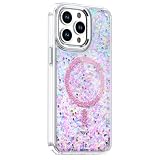 Picture of Glitter Case for iPhone 16/16 plus/16 pro/16 pro max, Lens Frame Stand Transparent Magnetic Slim Case Phone Cover Anti-Yellowing