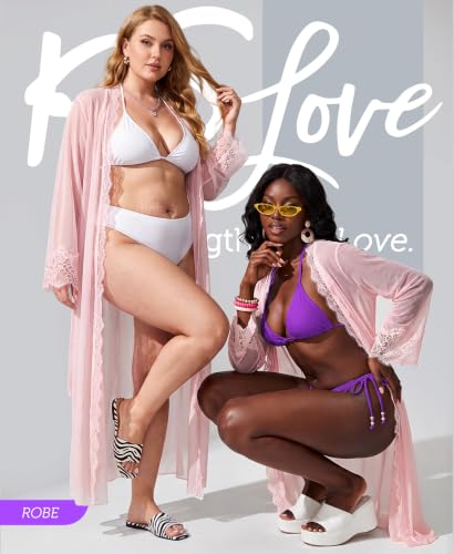 Image of RSLOVE Lingerie for Women Sexy Long Lace Kimono Robe Mesh Chemise Lace Gown Swimsuit Cover Up