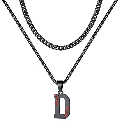 STORUP Collares con inicial de béisbol,regalos para niños y hombres, collares de béisbol con inicial de acero inoxidable en capas plateadas, doradas, negras, para niños,joyería de cadena de eslabones