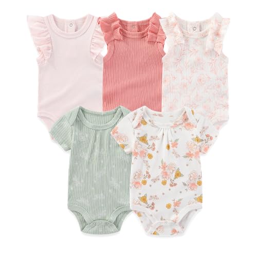 Image of Kiddiezoom Newborn Baby Bodysuit Short-Sleeve Rompar Clothing Set 5-Piece
