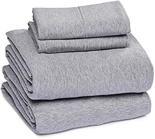 Amazon Basics Heather Cotton Jersey Bed Sheet Set - King, Light Grey