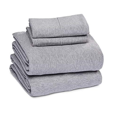 Amazon Basics - Juego de sábanas jaspeado de punto - Cama doble, gris claro Cover
