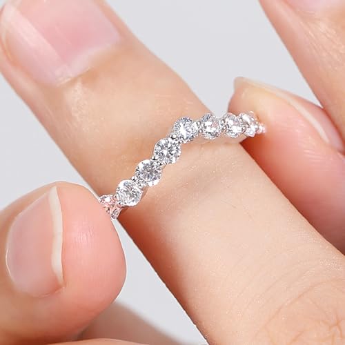 Moissanite Wedding Band for Women, 0.54 ct D Color VVS1 Sterling Silver Rings Half Eternity Moissanite Stackable Engagement Ring Anniversary3