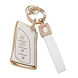 CACARLIKE for Lexus Key Fob Cover with Leather Lanyard, Car Key Fob Case Compatible with Lexus ES350 ES300h UX200 LS500 LS500H LC500 LC500h Smart Key Protector Holder